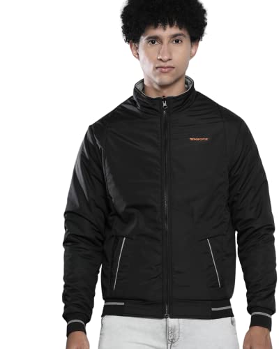Image of The Indian Garage Co Men's Polyester Standard Length Slim Fit Solid Reversible Bomber Jackets