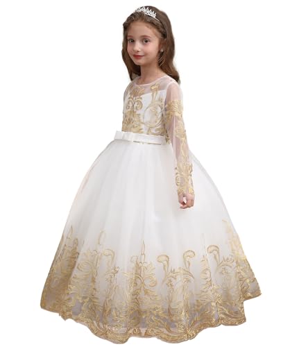 Fancy Flower Girl Dress for Wedding Kids Long Sleeves Lace Pageant Ball Gowns4