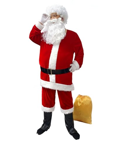 Disfraz De Papá Noel De 7 Piezas para Hombre Adulto, Ropa De Terciopelo para Hombre Adulto, Disfraz Navideño De Lujo A,M