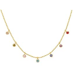 Gargantilla Oro Blanco Y Circonitas WANDA PLATA Collar Gargantilla Bolitas y Circonitas Colgantes Plata de Ley Chapado Oro para Mujer, Chica Joven, Cadena Ajustable 40+ 5 cm, Regalo Original Cumpleaños, Navidad en Caja de Regalo