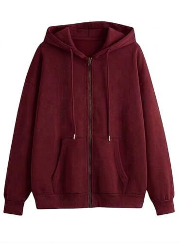 Image of Women's Fleece Fabric Zipper Hooded Jacket Loose Fit /Oversized, Drawstring | Plus Size Also Available