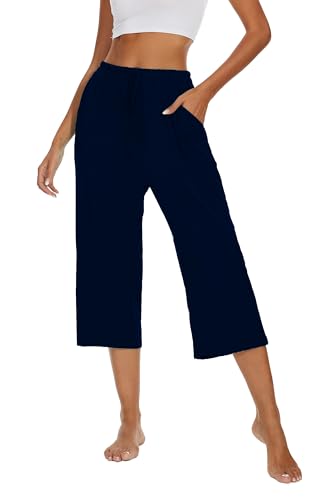 Image of Kabento 2 Pack Womens Pajama Pants Capri Sleep Lounge Pants Drawstring Pj Bottoms with Pockets