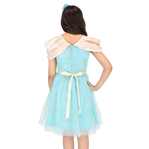Image of Cutecumber Girls Satin,Organza & Net Fit & Flared Floral Printed Dress with Hairband.CC7175D-AQUA
