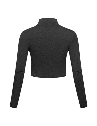 Image of Kindcall Lightweight Mock Turtleneck Crop Tops Long Sleeve Casual Base Layer for Women