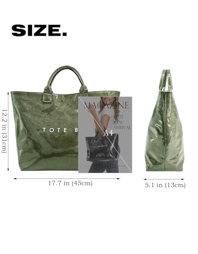 Image of PVC Tote Bag Gifts for Women Large Tote Purse Kraft Paper Letter Print Hobo Handbags for Work Beach Shopping Travel