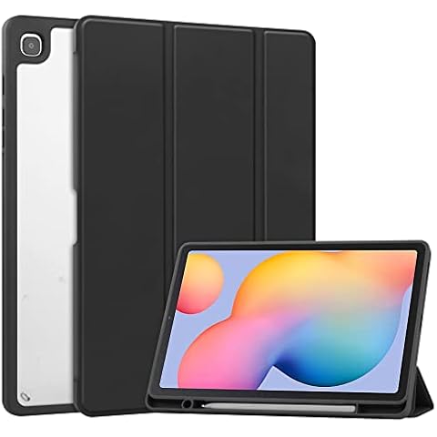 KuRoKo Galaxy Tab S6 lite 10.4 2022/2020/2024 Sleep Case with Pen Holder Ultra Slim Lightweight Shockproof Cover with Clear Transparent Back Shell for Galaxy Tab S6 lite 10.4-Black Cover