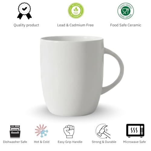 Image of Clay Craft Basics: Single 340ml White Ceramic Mug. Ideal for Coffee, Tea, and Milk. Clean, Minimalist Design for Everyday Home or Office use. Durable.