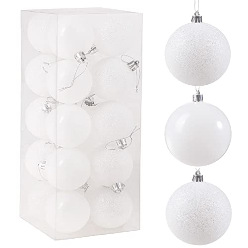 SPRINGOS - Lot de 20 boules de Noël - Diamètre : 8 cm - Blanches - Incassables - Paillettes - Décoration de sapin de Noël (blanc, diamètre 8 cm) Cover