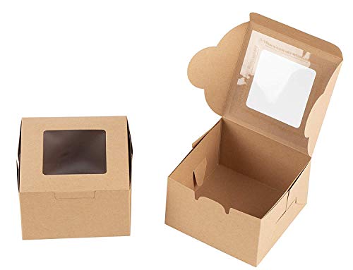 Image of Paper Bakery Box with Window, Pack of 20, Brown