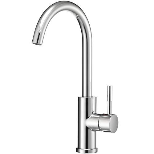 Image of Dura Faucet DF-MK531LK-CP RV Gooseneck Kitchen Faucet (Chrome) | Streamline gooseneck kitchen faucet for RV and camper galleys. Chrome finish. Easy DIY install.