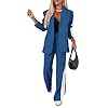 CHICME Womens Two Piece Outfits Striped Side Button Blazer and Pants with Pockets Sets Business Casual Pant Suits Set