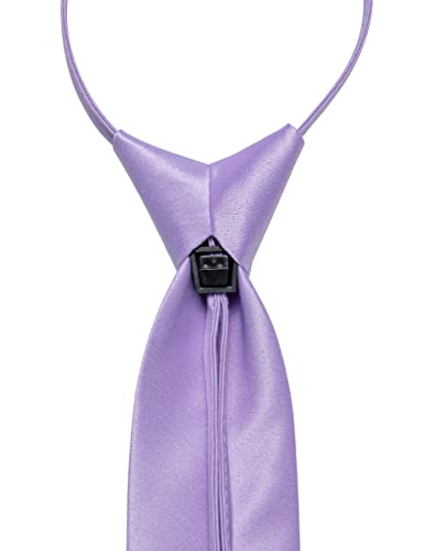 Image of YourTies Zipper Tie for Men Adjustable Pre-tied Satin Neckties and Pocket Square Set Solid Color Business Formal Wedding