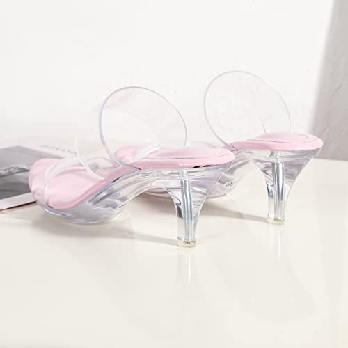 Image of NBUUNBU Clear Heels for Women Silver Black Heels Little Platform Sexy High Heels Sandals Stiletto Kitten Open Toe Dress Shoes Comfortable Double Transparent Strap Heeled Sandals Mule