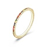 Skcess - Anillo de oro amarillo de 9 quilates para mujer, diseño de zafiro, multicolor creado en laboratorio, para mujer, talla 10