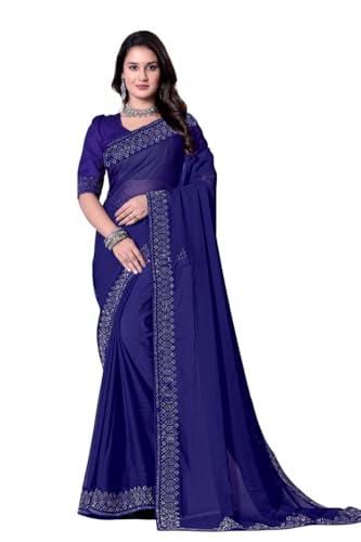 Image of FASHION Women's Trendy Banarasi Kanjivaram Navy Color Art Silk Saree with Blouse Material