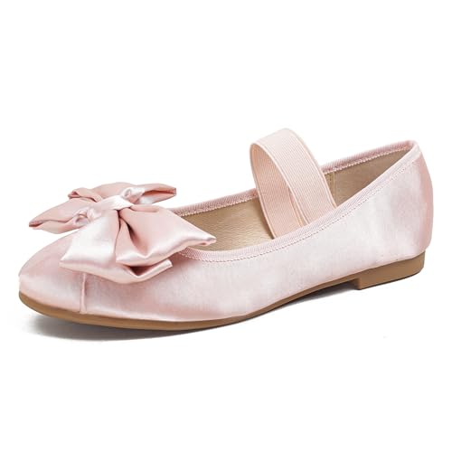 Dear Time Bowknot Satin Ballet Flats Elastic Strap Cute Round Toe Shoes Slip on Pink Size 10
