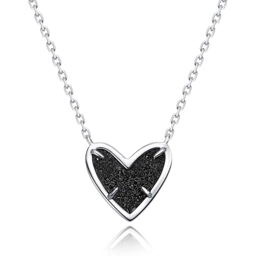 G&GEMSJEW Natural Stone Pendant Heart & Teardrop & Irregularity Necklace for Women | 18K White Gold Plated Chain | Natural Rose Quartz & Moissanite | Adjustable 18