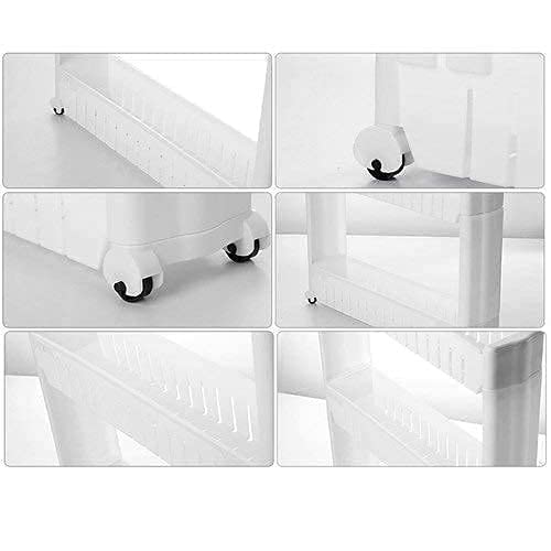 Image of 2 Layer Storage Organizer Slim Rack and Shelf with Wheels for Easy Slide | Unbreakable Plastic, white
