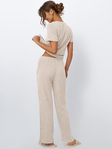 Image of LILLUSORY Womens Lounge Sets 2 Piece Matching Travel Outfits | Lightweight Ribbed 2 Piece Set, Breathable, Stretchy, Wrinkle-Resistant, Travel Ready, Versatile