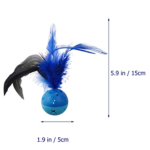 POPETPOP 4pcs Cat Toy Ball with Bell and Feather Plastic Lattice Kitten Chase Pounce Rattle Toy, As Shown, 5X5X13CM - Image 2