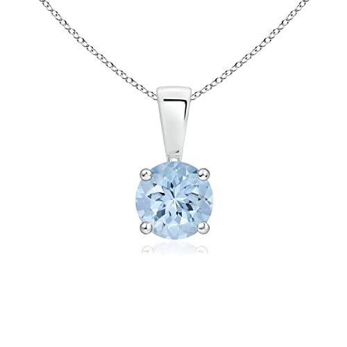 Angara Natural Aquamarine Solitaire Pendant for Women | Round Aquamarine Solitaire Pendant Necklace in 14K Solid Gold/Silver/Platinum | March Birthday, Anniversary, Gemstone Jewellery Gift