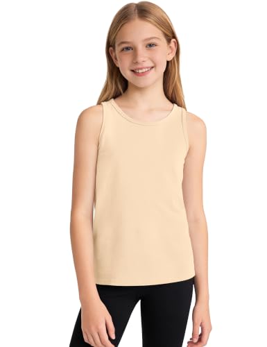 Image of Auranso Girls Tank Tops Cotton Sleeveless Undershirts Athletic Dance Tops