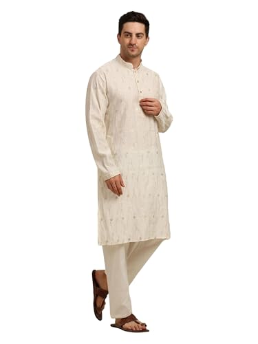Men's Ethenic Kurta Pajama Set with Embroidery - Festive & Wedding Wear - Tunic Art Silk - Traditional Indian Outfit3