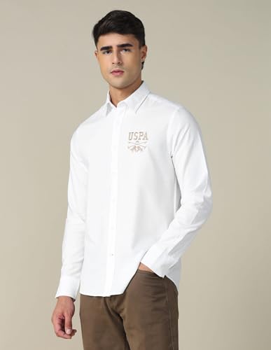 Image of U.S. Polo ASSN. Solid Tailored Fit Shirt for Men - 100% Cotton, Breathable & Comfortable, Full Sleeves Casual Shirt for Men