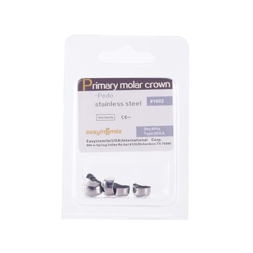 Image of Dental Molar Metal Crowns Kids Stainless Steel Chewing Function Dental Primary Metal Crowns Pack of 5(DUL4)