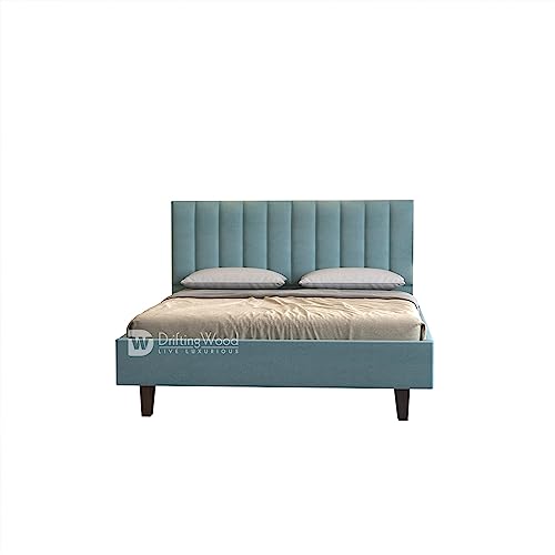 Image of DRIFTINGWOOD Florina Solid Engineered Wood Low Height King Size Bed Without Storage | Wooden Double Bed | Low Floor /Level /Profile Cot Bedroom Furniture | Cyan, Self Assembly (DIY)