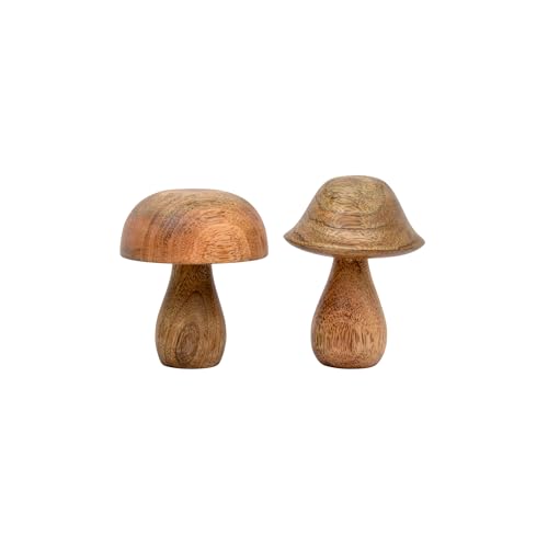 Young's Inc Cottage Core Mango Wood Mushroom Figurines, Set of