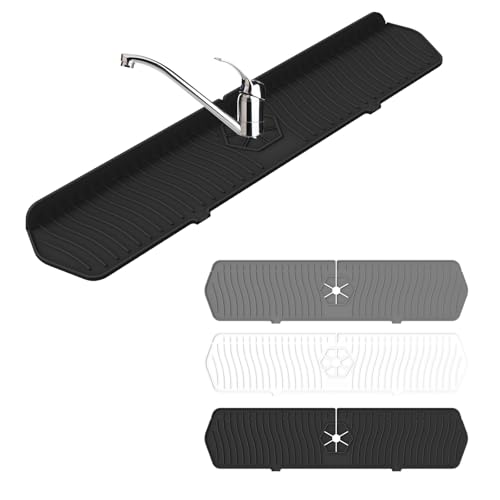 Image of Faucet Guard - 90 Foldable Draining Mat for Kitchen Sink with 2 Drain Ports, Black, 24 inch*5.66 inch