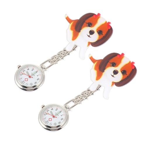FRCOLOR 2個 ナース向け試験用ポケットウォッチ かわいい犬柄掛け時計 見やすい逆さ文字盤 実用的デザイン 学生 看護師 医療従事者対応