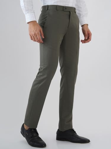 Image of Raymond Men Slim Fit Structure Pattern Poly Viscose Blend Flat Front Formal Trouser