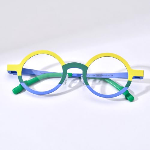 Image of FONEX Colorful Pure Titanium Glasses Frame Women Retro Round Eyeglasses