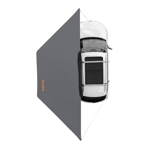 Sanhima 180 Awning Free Standing Built-in LED Light, 84 ft² Shelter Car Side Waterproof UV50+ Wind Resistant, Driver Passenger Side, 180 Degree Vehicle Awning for SUV Van Truck