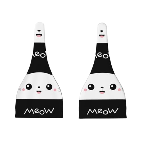 Cat Meow Baby Hats 0-6 Months Adjustable Top Knot Stretchy Soft Newborn Hats Baby Boy Girl Beanie Black3