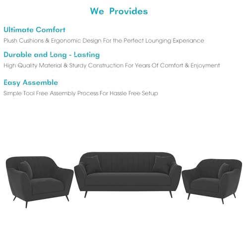Image of Atticus 3+1+1 Seater Sofa Set for Living Room (Black Colour) Premium Fabric Sofa