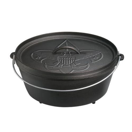 Lodge Seasoned Cast Iron Camp Dutch Oven with Lid - 6 Quart - Dual Handles - Seasoned Cast Iron Cookware with Steel Handle & Strong Lid for Heavy-Duty Camping Cookware - Boy Scouts of America