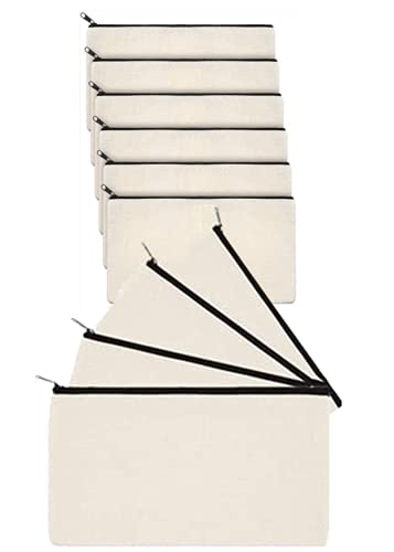 DIY Bolsa de Lona con Cremallera,artículos de sublimación para Bolsa de cosméticos, Estuche de lápices, artículos de tocador de Viaje, multifunción, 10 Piezas, 21 x 12 cm (Negro)