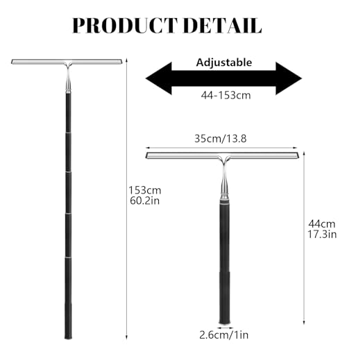 Shower Squeegee with Long Handle,Window Squeegee with Extension Pole Squeegee for Shower Glass Floor Squeegee, Telescoping Shower Squeegee for Glass Door, Tile Wall, Car,Floor