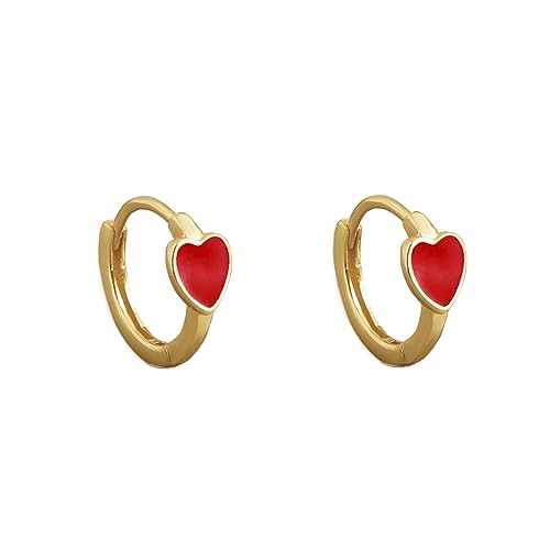 Cute Enamel Heart Hoop Earrings for Women Girls 925 Sterling Silver 14k Gold Plated Hypoallergenic Lovely Small Hoops Huggie Hoops Cartilage Piercing Jewelry Minimalist Dainty Gifts for Birthday Valentine