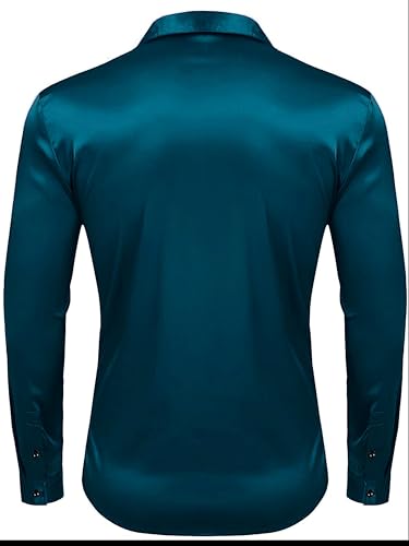 Image of IndoPrimo Men's Satin Shirt with Spread Collar Neck Line Solid Pattern Full Sleeves Regular Fit Western Style and Standard Length
