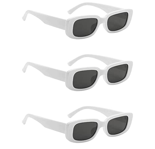 Image of Retro Rectangle Sunglasses for Women & Men | UV400 Protection | Trendy Thick Frame Fashion Eyewear | Lightweight Casual Shades | Black & White Combo Pack