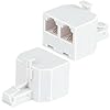 Phone Line Splitter, 2 Pack RJ11 6P4C Telephone Jack Adapter 1 Male to Dual Female, Landline Phone Splitter for Fax, Modem, Answering Machine