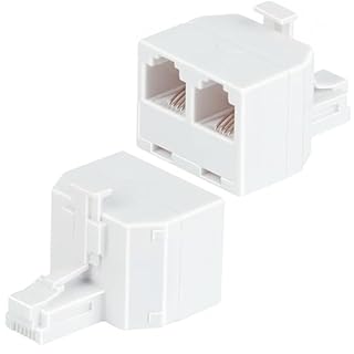 Phone Line Splitter, 2 Pack RJ11 6P4C Telephone Jack Adapter 1 Male to Dual Female, Landline Phone Splitter for Fax, Modem, Answering Machine