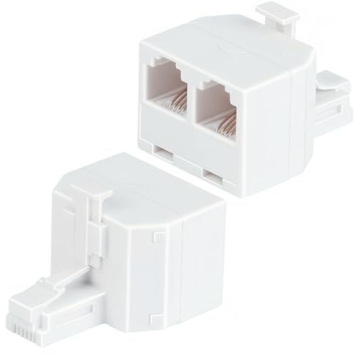 telehybrid Phone Line Splitter, 2 Pack RJ11 6P4C Telephone Jack Adapter 1 Male to Dual Female, Landline Phone Splitter for Fax, Modem, Answering Machine