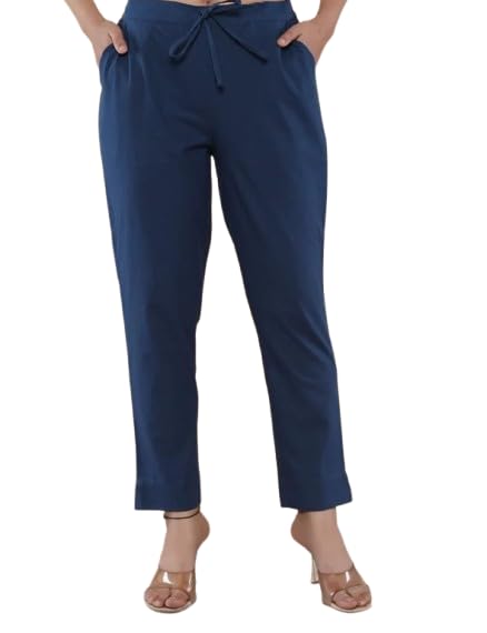 Moirai Pure Cotton Regular Fit Solid Cigarette Trousers for Women Casual Office Formal Ethnic Kurti Pants