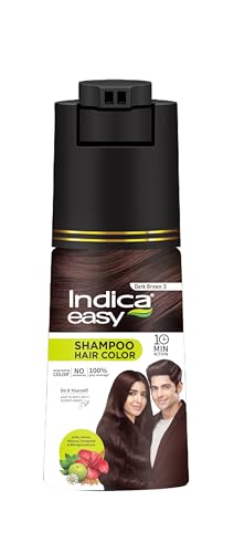 Image of Indica Easy Do-It-Yourself Hair Color Shampoo Pump Pack with 5 Herbal Extracts and 100% Ammonia Free, Long Lasting Formula, 180 ML - Natural Brown Colour (Gloves Included)