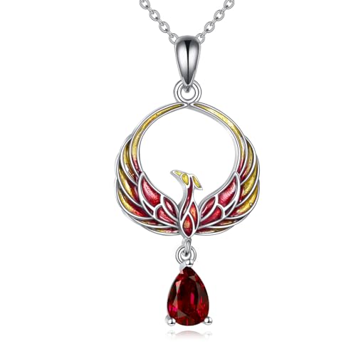 AXELUNA Phoenix Necklace Sterling Silver Ruby Red Phoenix Pendant Jewelry Gift for Women